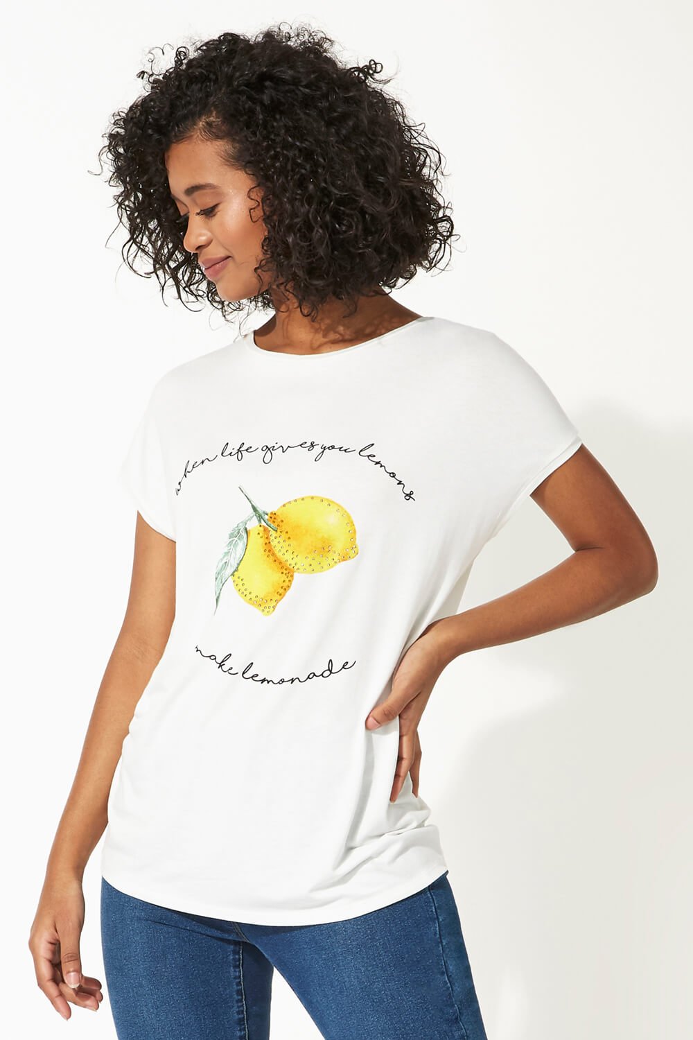 Ivory  Lemon Print Short Sleeve T-Shirt, Image 3 of 5