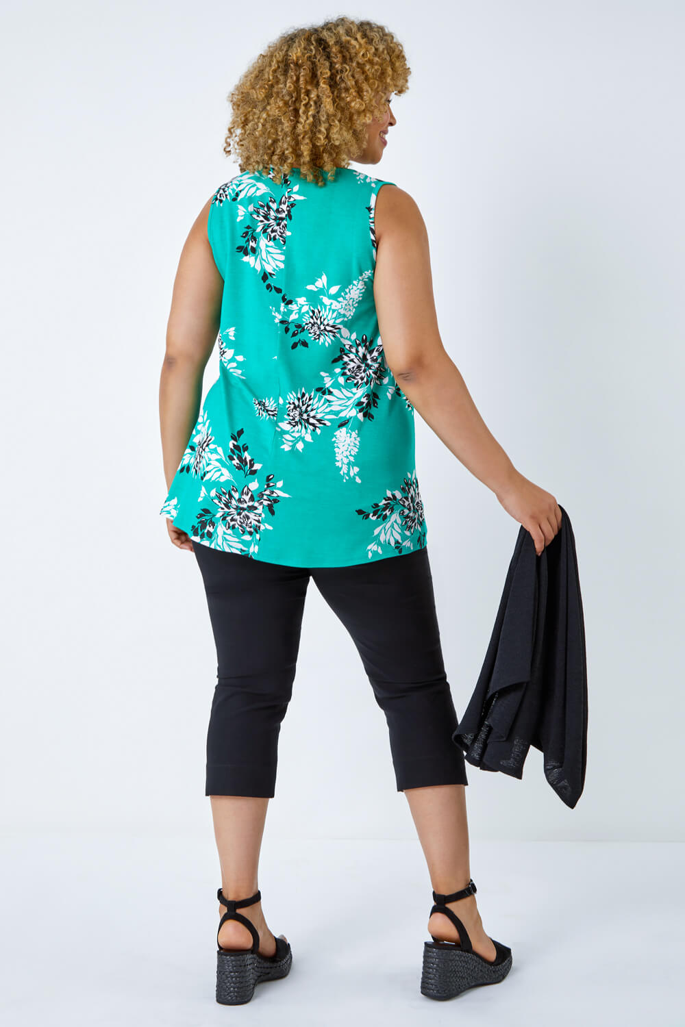 Green Curve Floral Swing Stretch Top, Image 3 of 5
