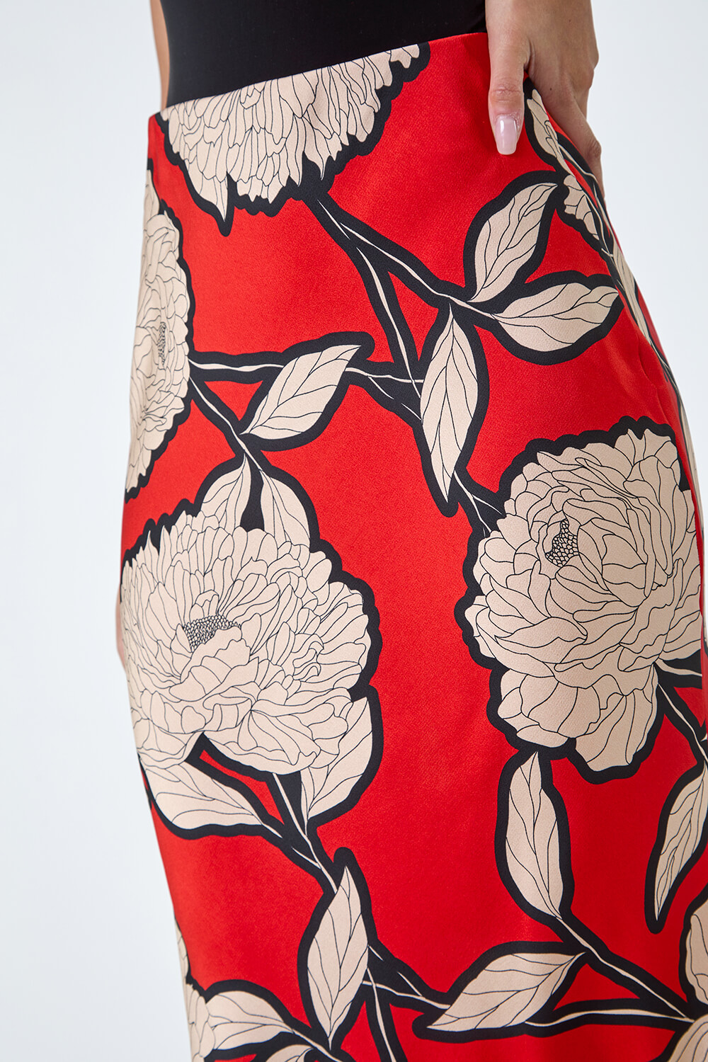 ORANGE Floral Satin Bias Cut Midi Skirt, Image 5 of 5