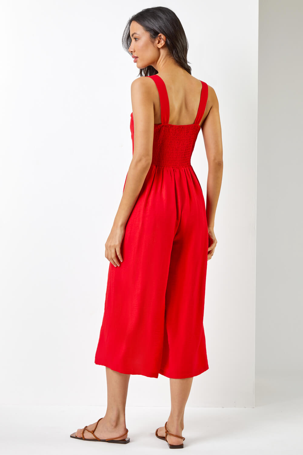 Red Wide Leg Culotte Jumpsuit, Image 2 of 5