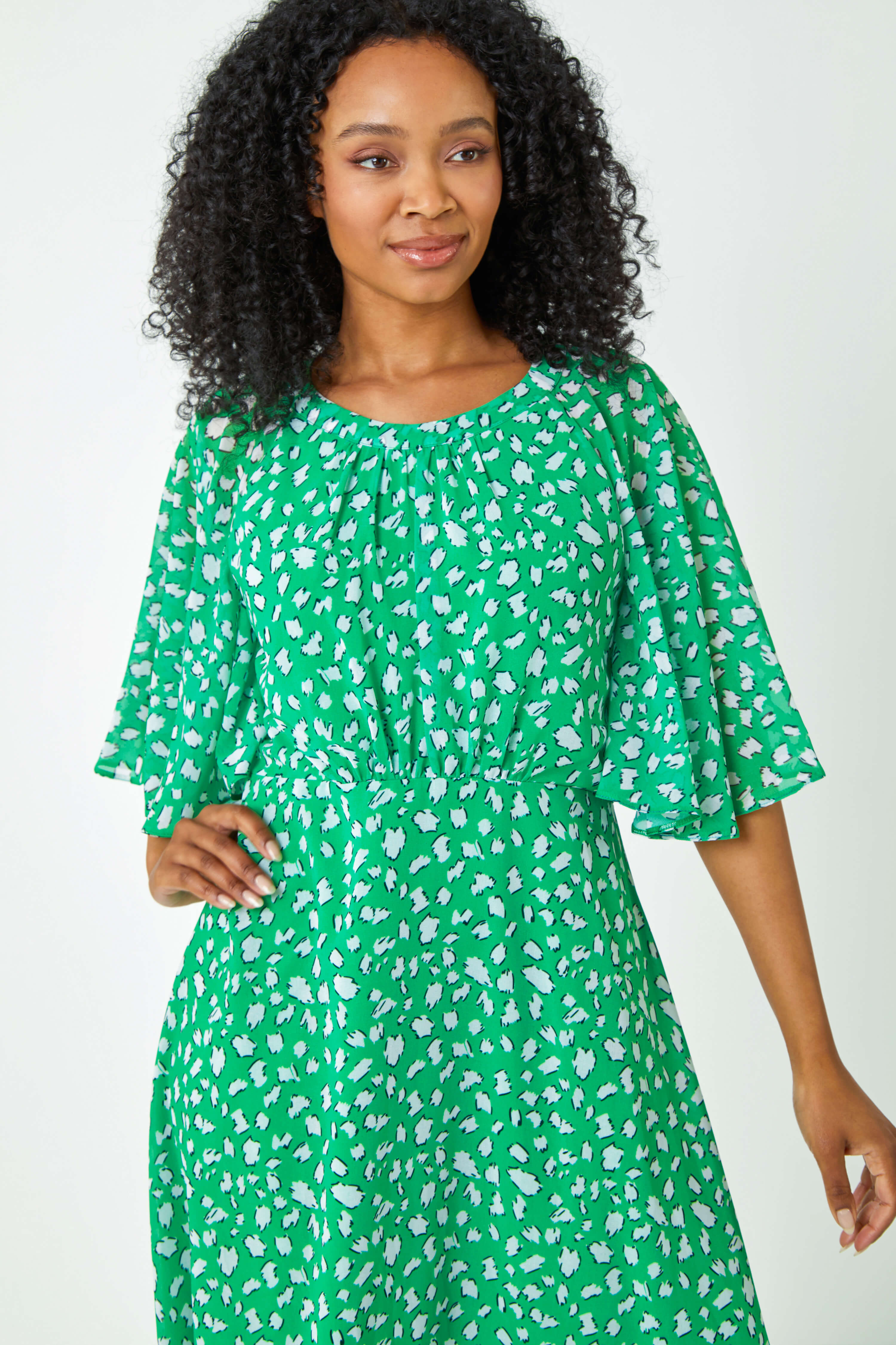 Green Petite Floral Print Chiffon Midi Dress, Image 4 of 5