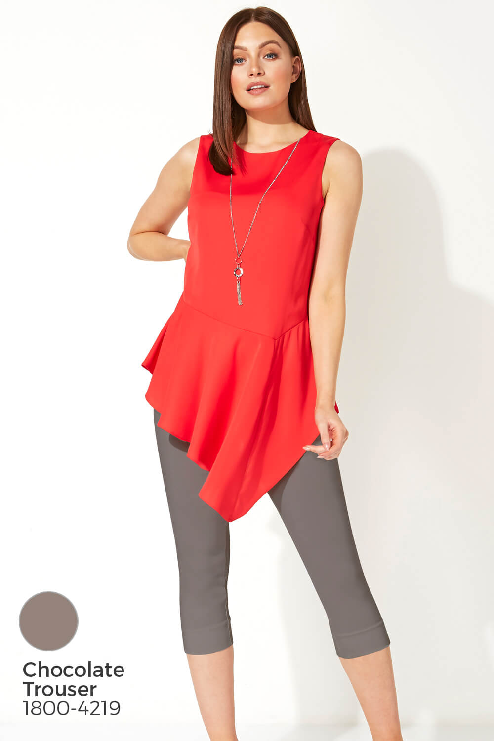 Red Asymmetric Necklace Peplum Top, Image 7 of 8