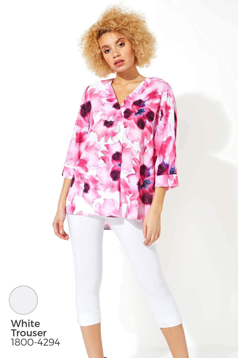 Fuchsia Floral Print Oversized Button Top, Image 5 of 8