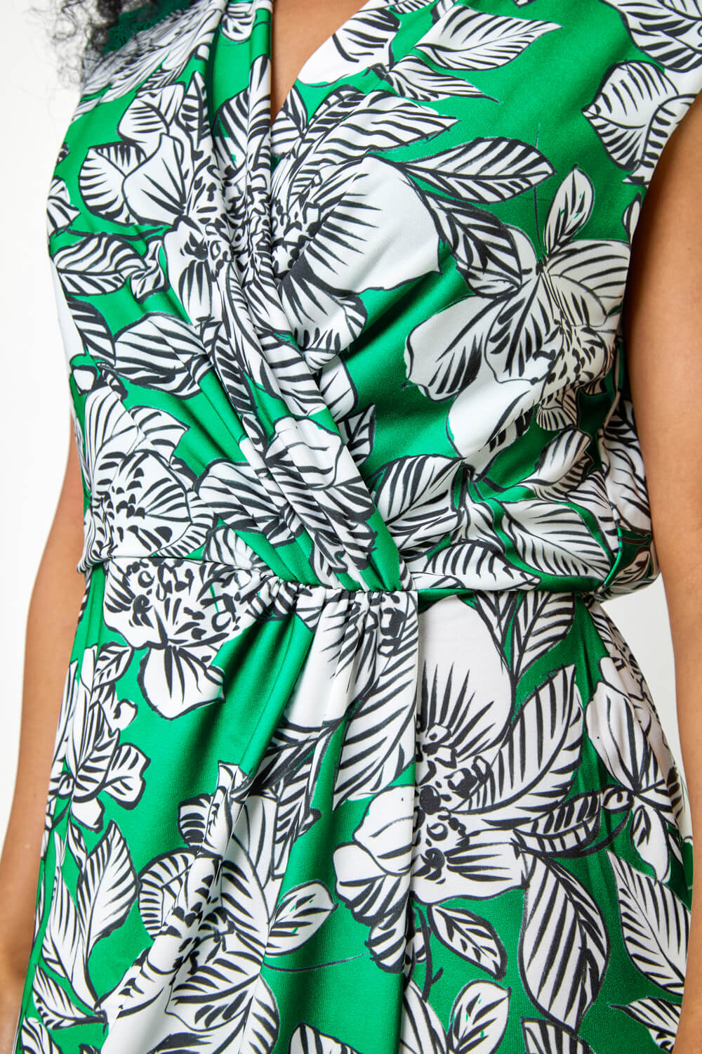 Green Petite Floral Ruched Wrap Dress, Image 5 of 5