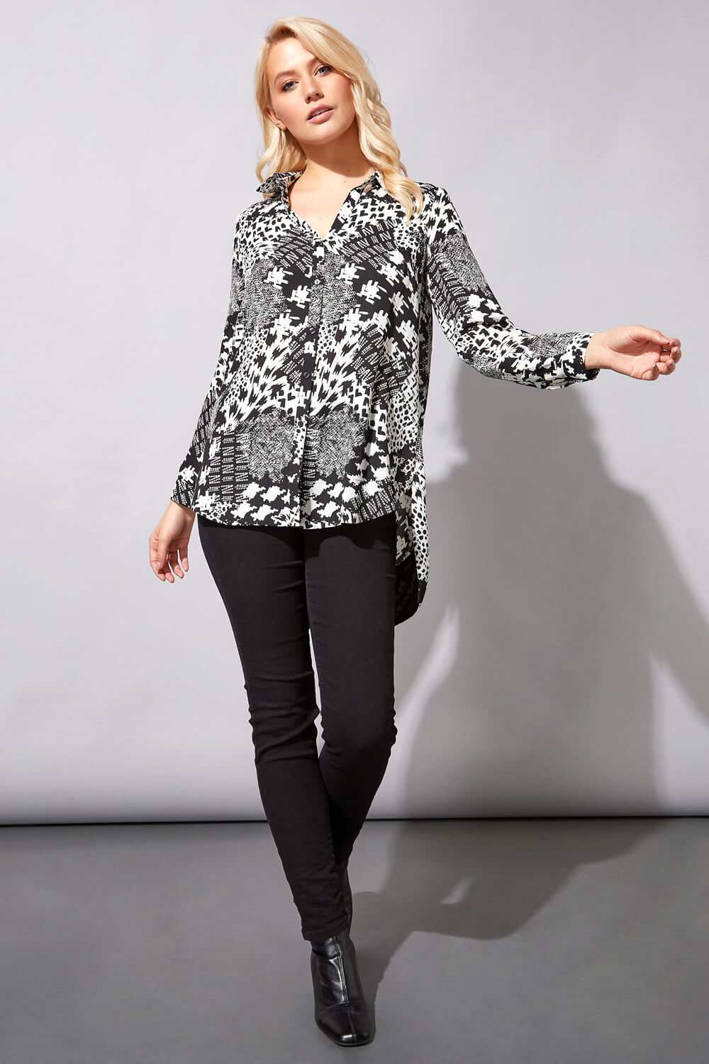 Black Houndstooth Button Through Blouse, Image 2 of 4