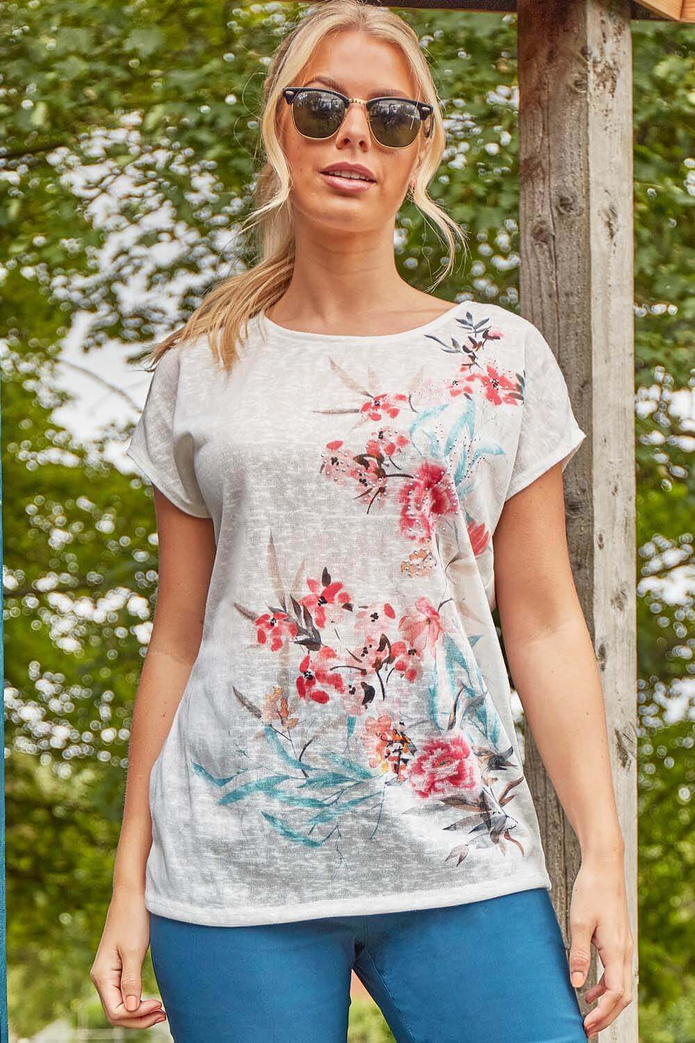 Placement Floral Print Jersey T-Shirt