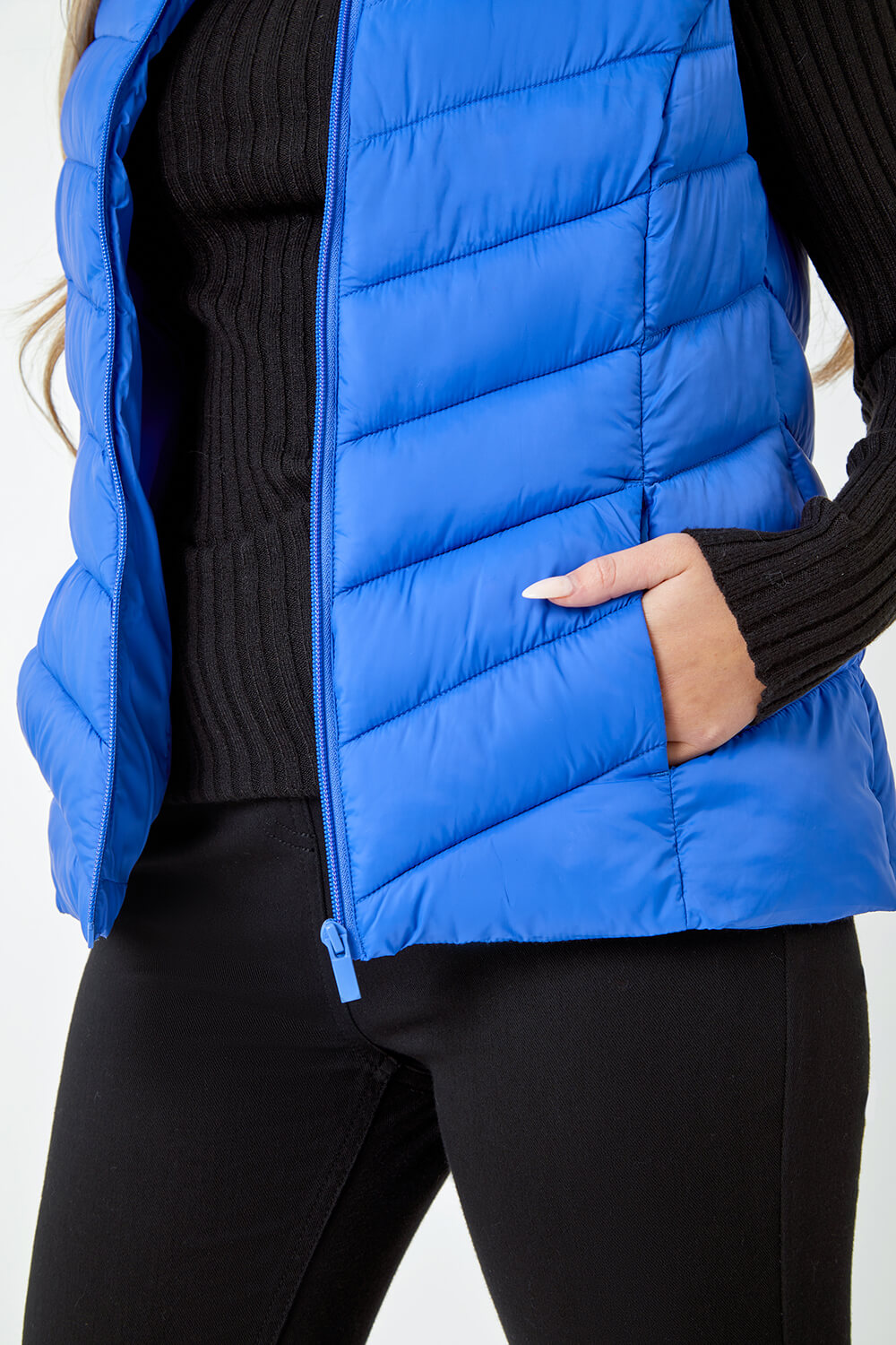 Royal Blue Petite Quilted Padded Gilet, Image 5 of 5