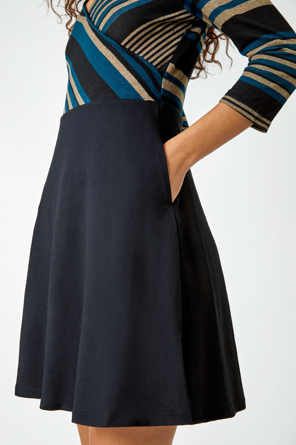 Teal Stripe Print Wrap Stretch Dress , Image 5 of 5