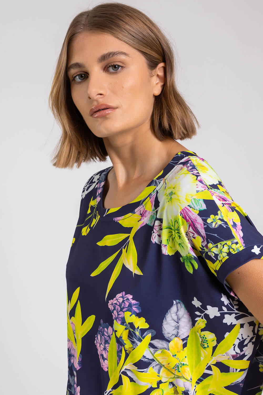 Yellow Floral Print Pocket Tunic Top , Image 4 of 4