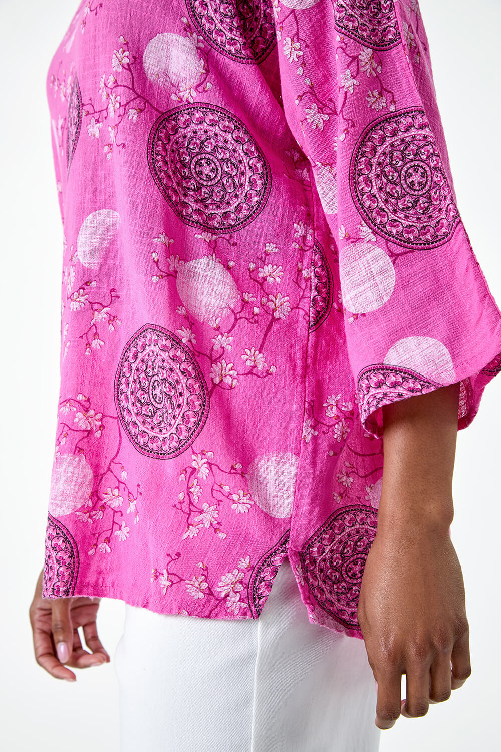 PINK Floral Embroidered Cotton Top with Necklace, Image 5 of 5