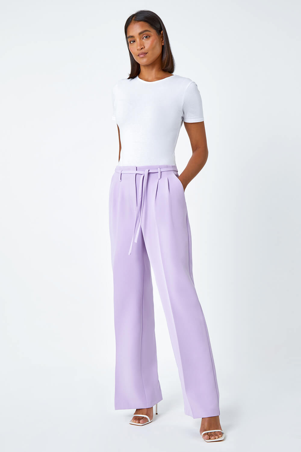 Lilac Crepe Stretch Straight Leg Trousers, Image 2 of 6