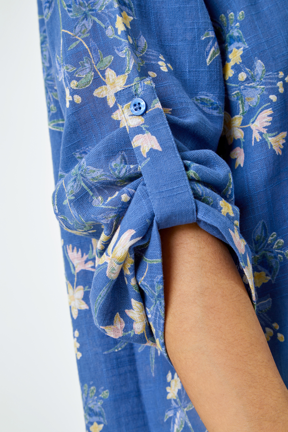 Blue Cotton Floral Print Overshirt, Image 5 of 5