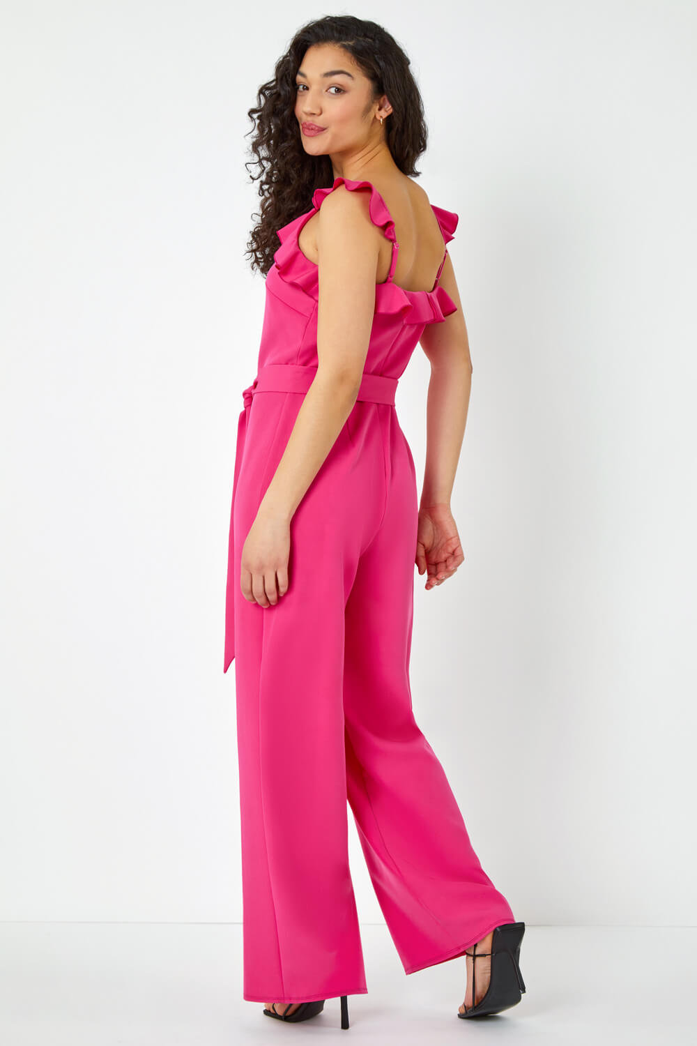 PINK Frill Detail Wide Leg Jumpsuit, Image 3 of 5