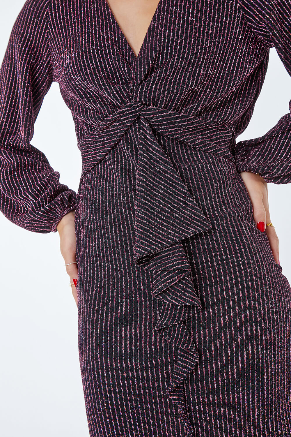 PINK Glitter Stripe Twist Front Mini Dress, Image 5 of 5
