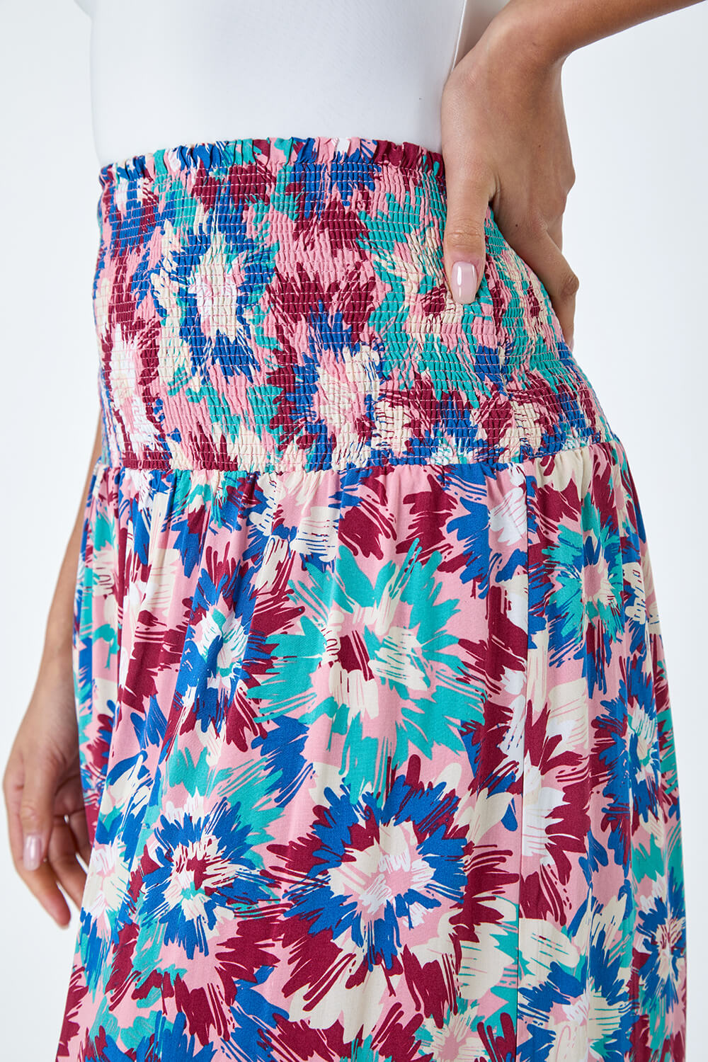 Blue Abstract Print Shirred Multiway Skirt Dress, Image 5 of 6