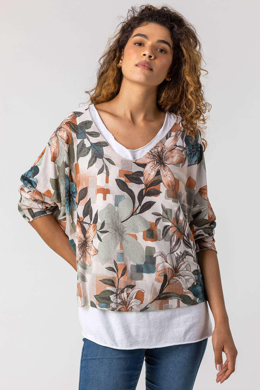 Floral Print Double Layer Top