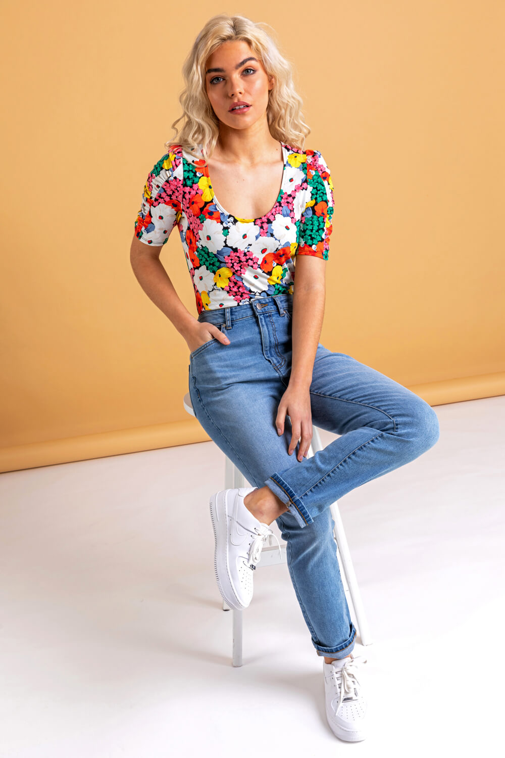 Multi  Bold Floral Print T-Shirt, Image 3 of 4