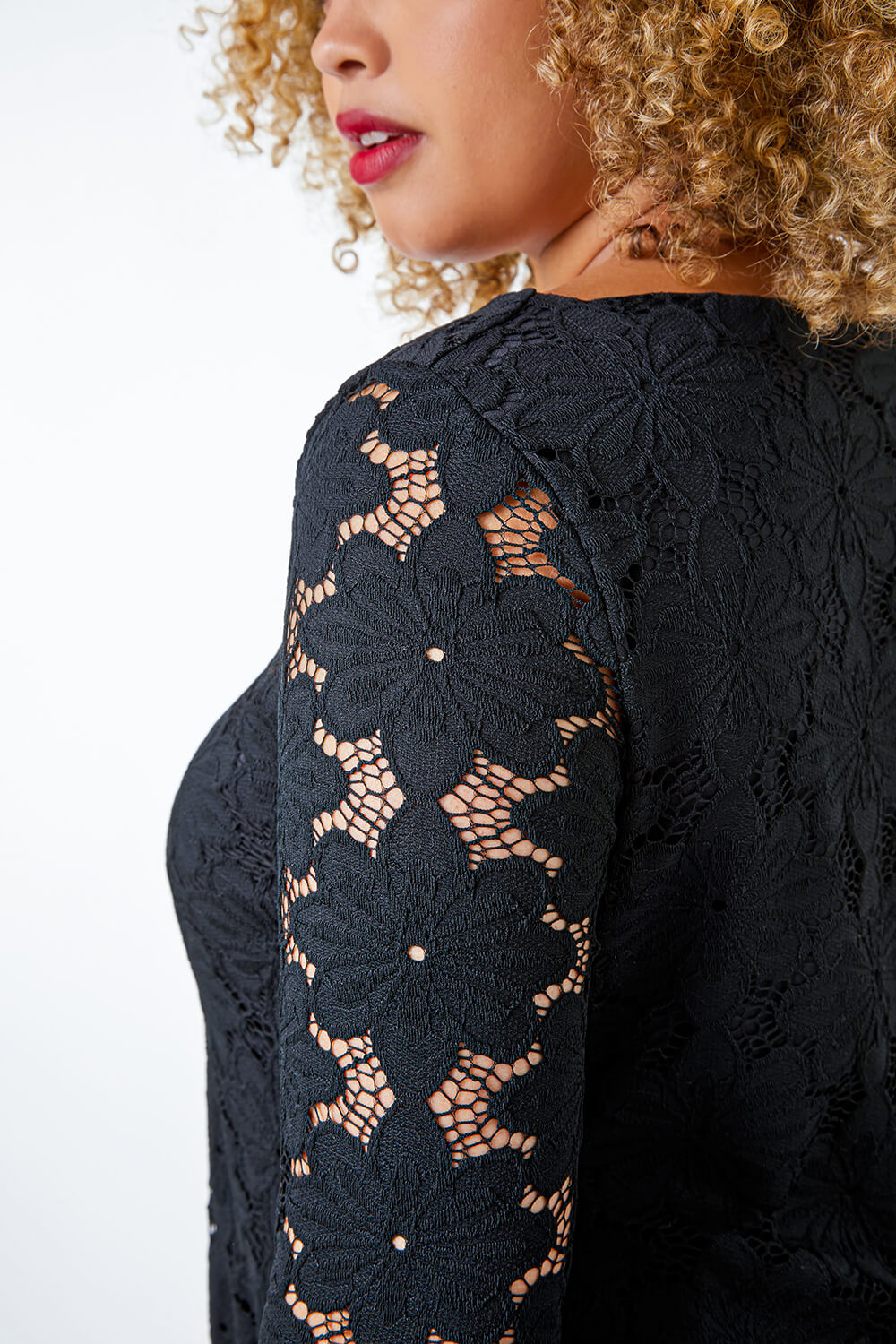 Black Curve Floral Lace Shift Dress, Image 5 of 5