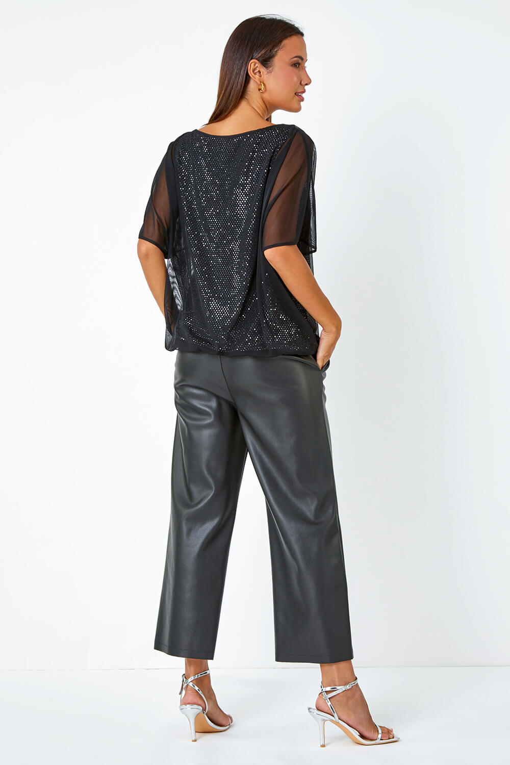 Black Sparkle Mesh Stretch Overlay Top, Image 3 of 5
