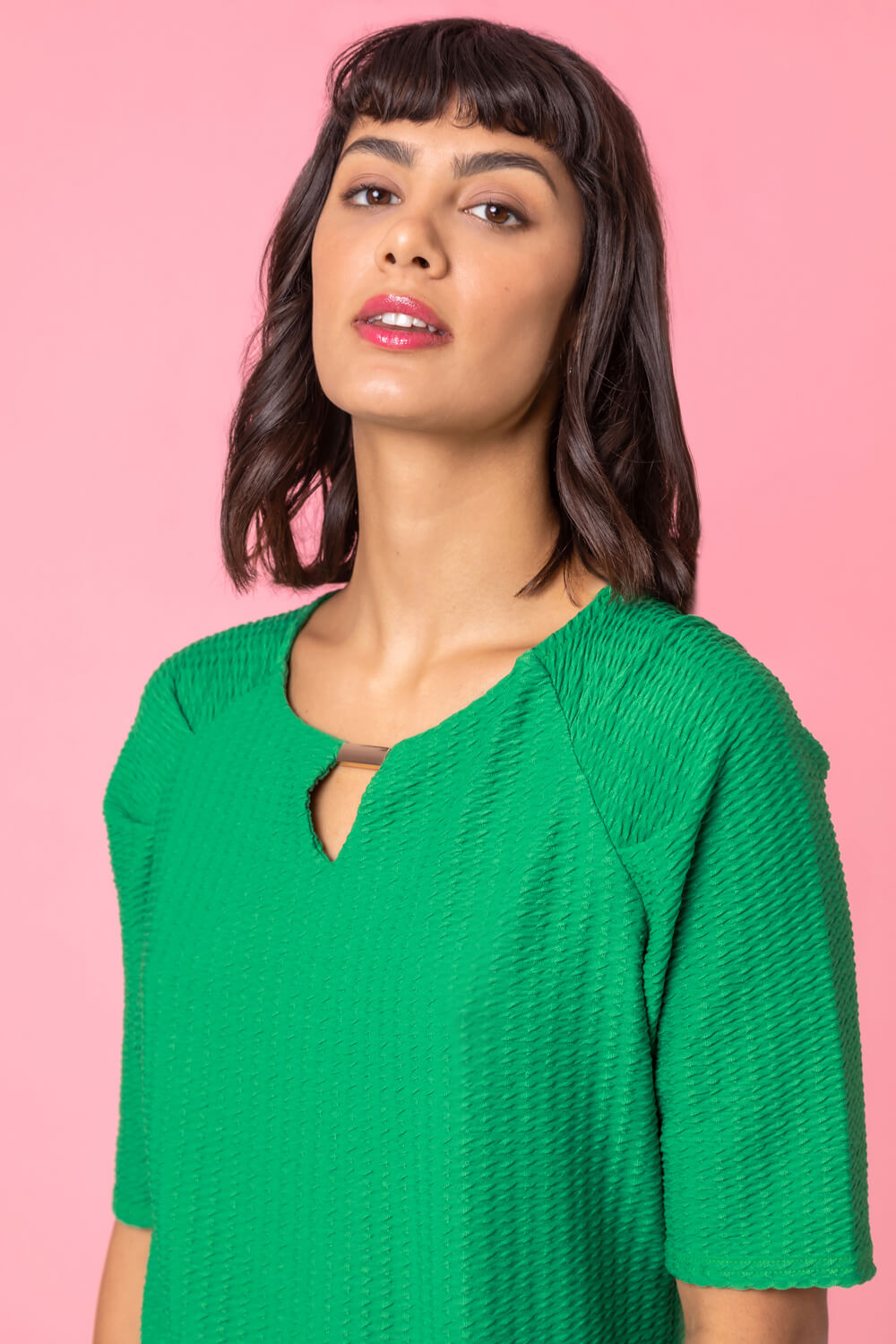 Green Keyhole Neck Textured Top, Image 4 of 4