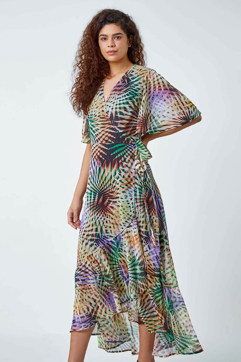 Multi  Abstract Print Maxi Wrap Dress, Image 2 of 5