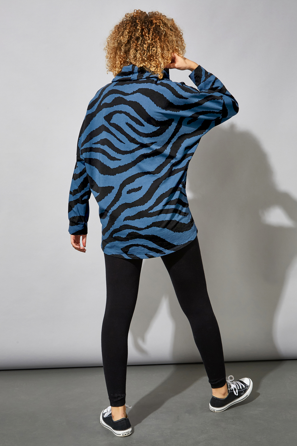 Blue Zebra Print Cowl Neck Top, Image 3 of 4