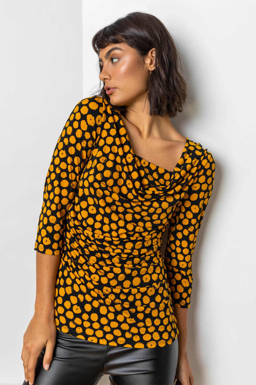 Amber Spot Print Cowl Neck Top, Image 5 of 5