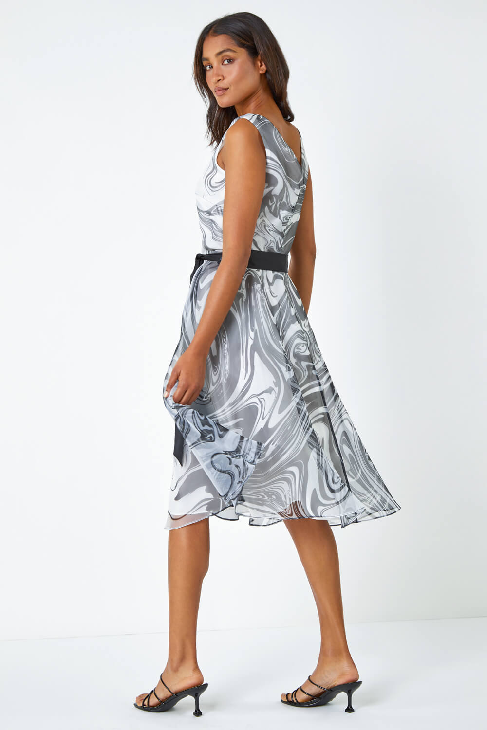 Black Sleeveless Marble Print Dress , Image 3 of 5