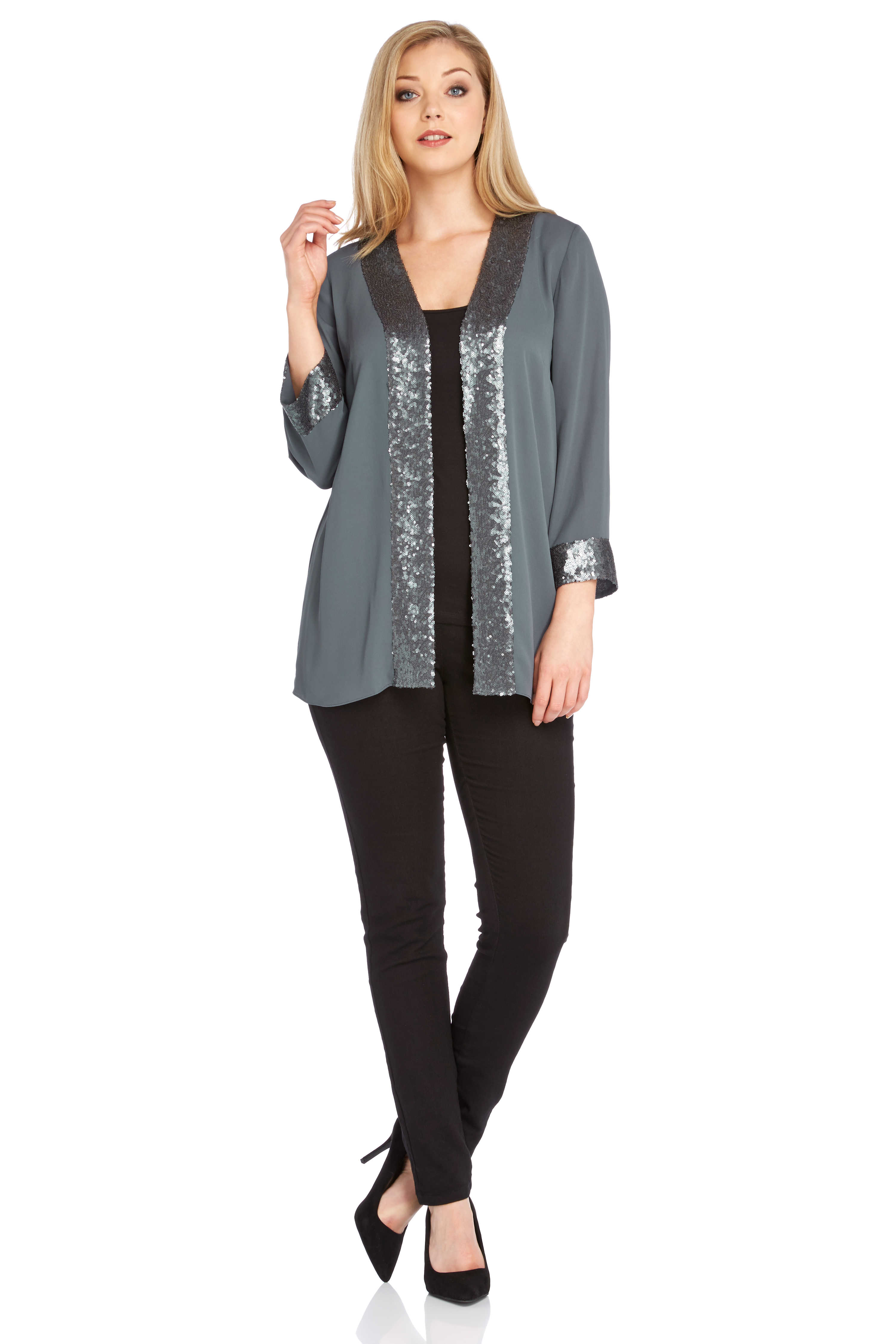 Sequin Trim Jacket in Dark Grey Roman Originals UK