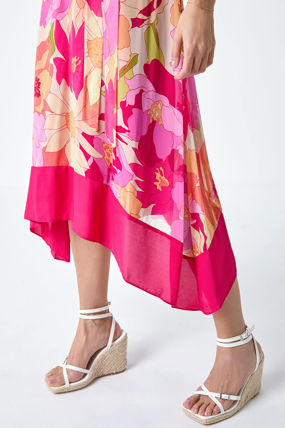 CERISE Sleeveless Floral Print Hanky Hem Dress, Image 5 of 5