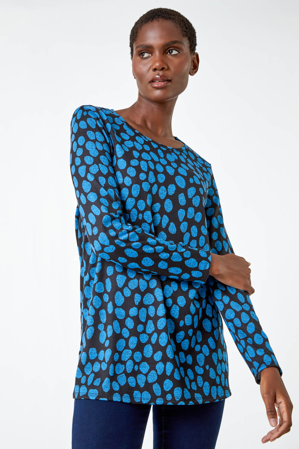 Blue Spot Print Tunic Top and Scarf, Image 4 of 5