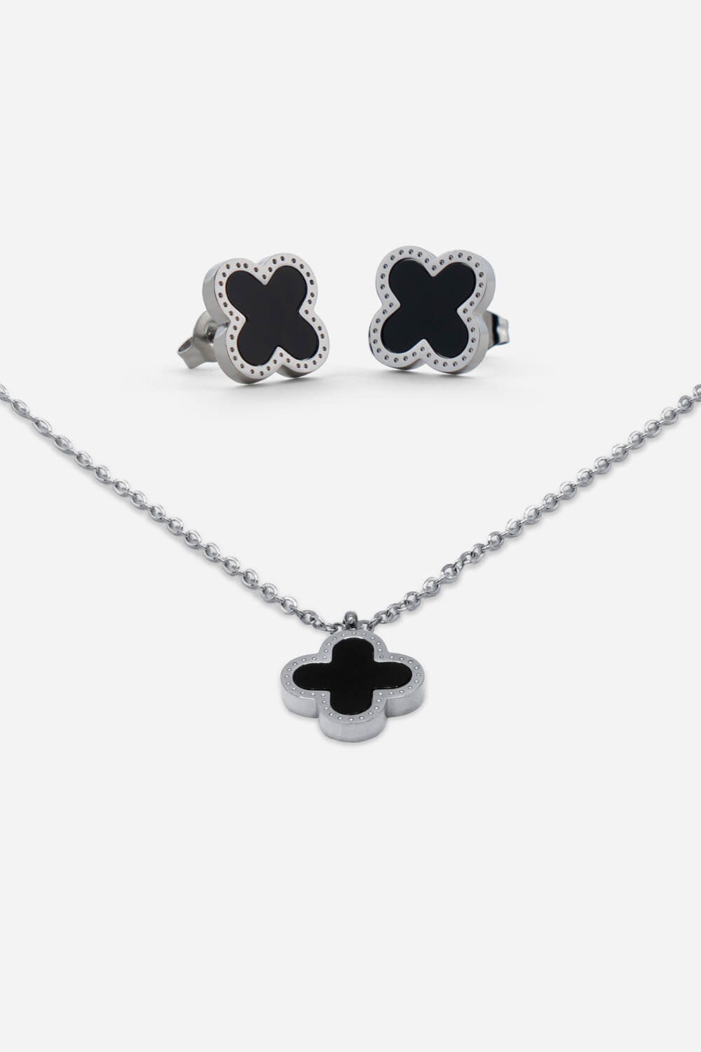 Stainless Steel Clover Pendant and Earring Set