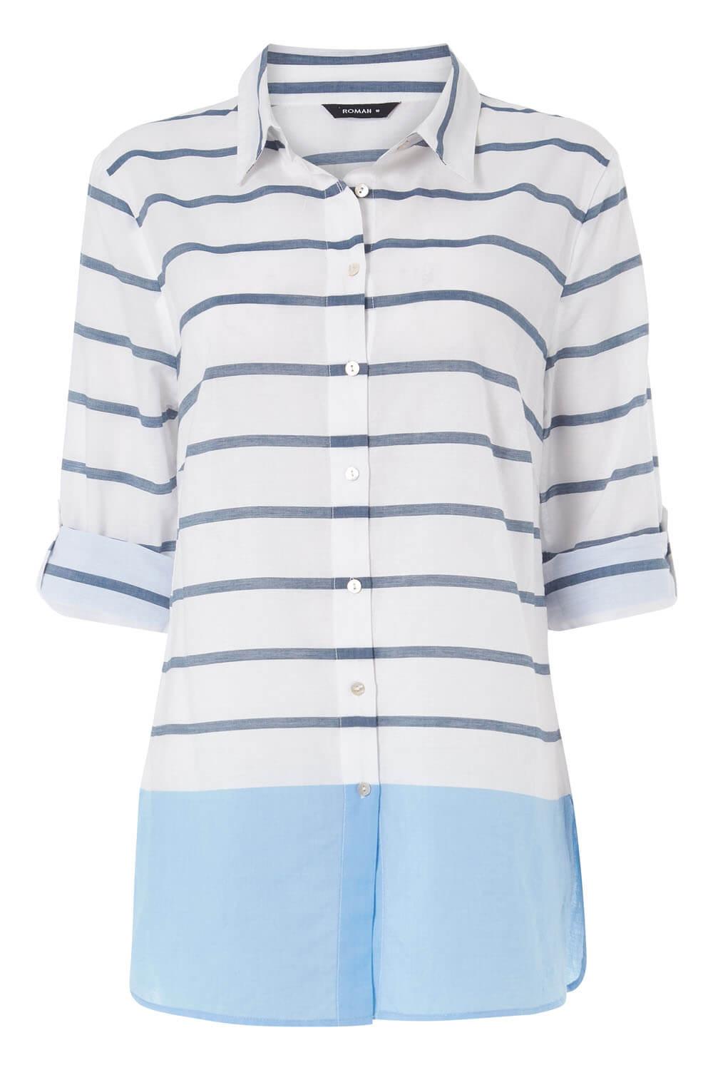 Blue Stripe Colour Block Roll Sleeve Shirt, Image 5 of 5