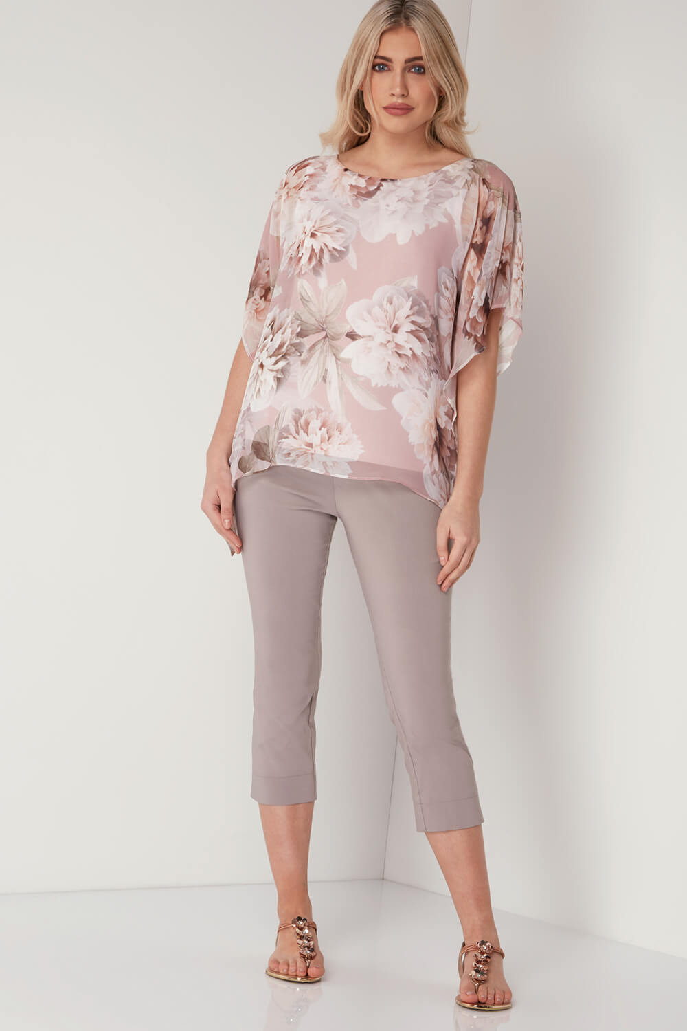 Taupe Cropped Stretch Trouser, Image 3 of 4