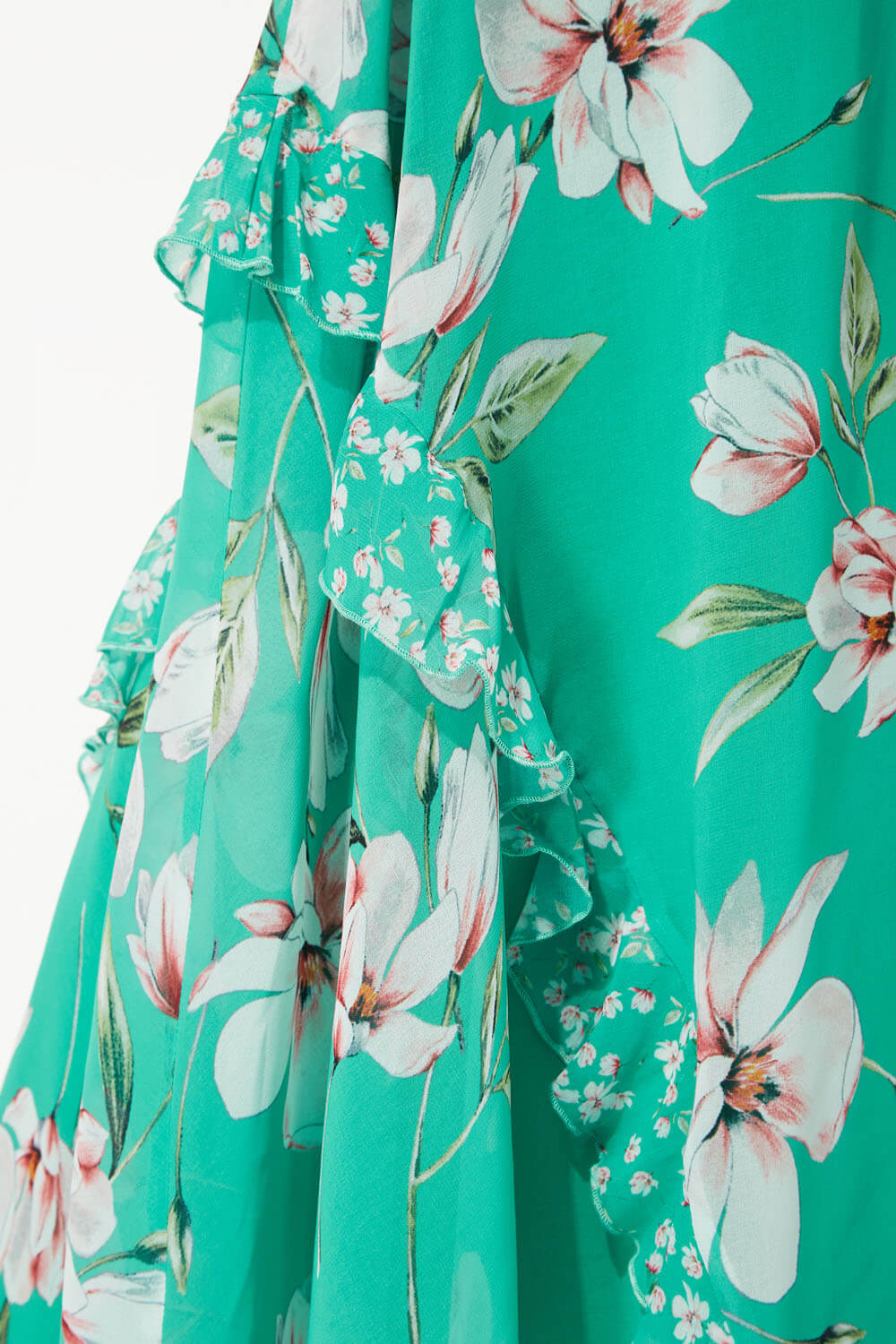 Green Floral Print Frill Maxi Dress , Image 3 of 4