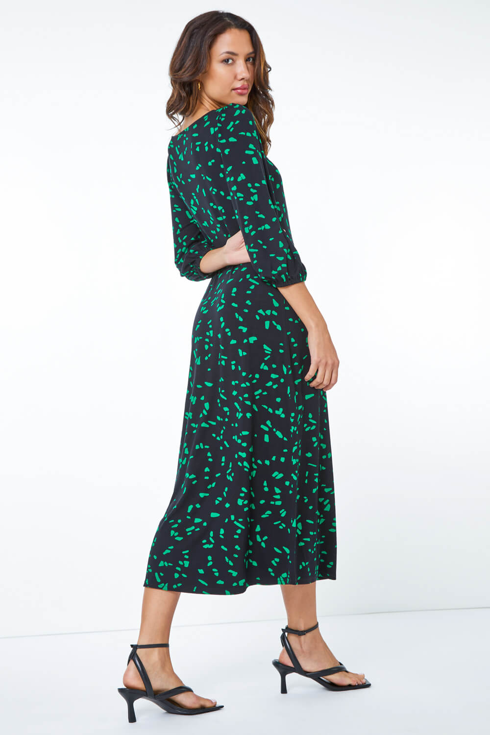 Green Stretch Jersey Abstract Midi Dress, Image 3 of 5