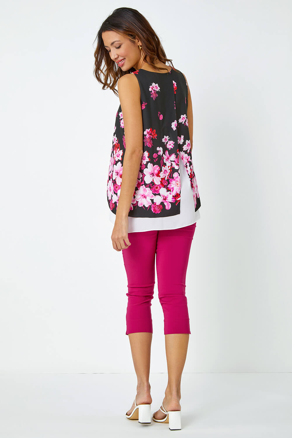 CERISE Sleeveless Floral Double Layer Top, Image 2 of 5
