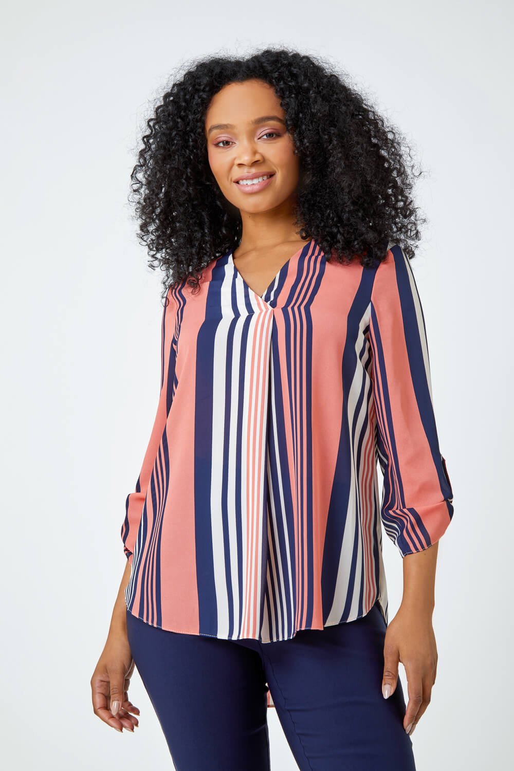 CORAL Petite Pleat Front Stripe Top, Image 5 of 5