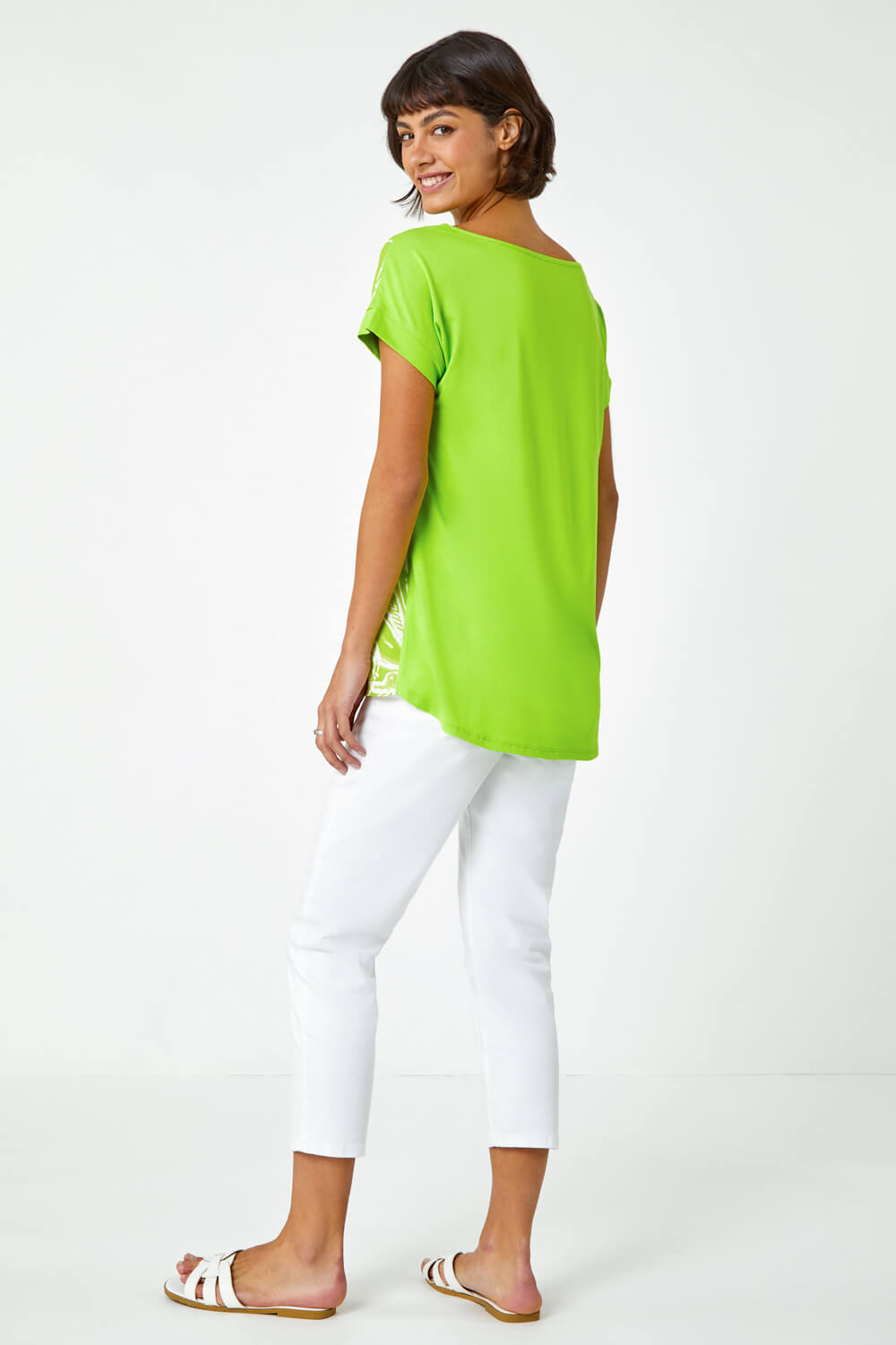 Lime Linear Floral Print Stretch T-Shirt, Image 3 of 5