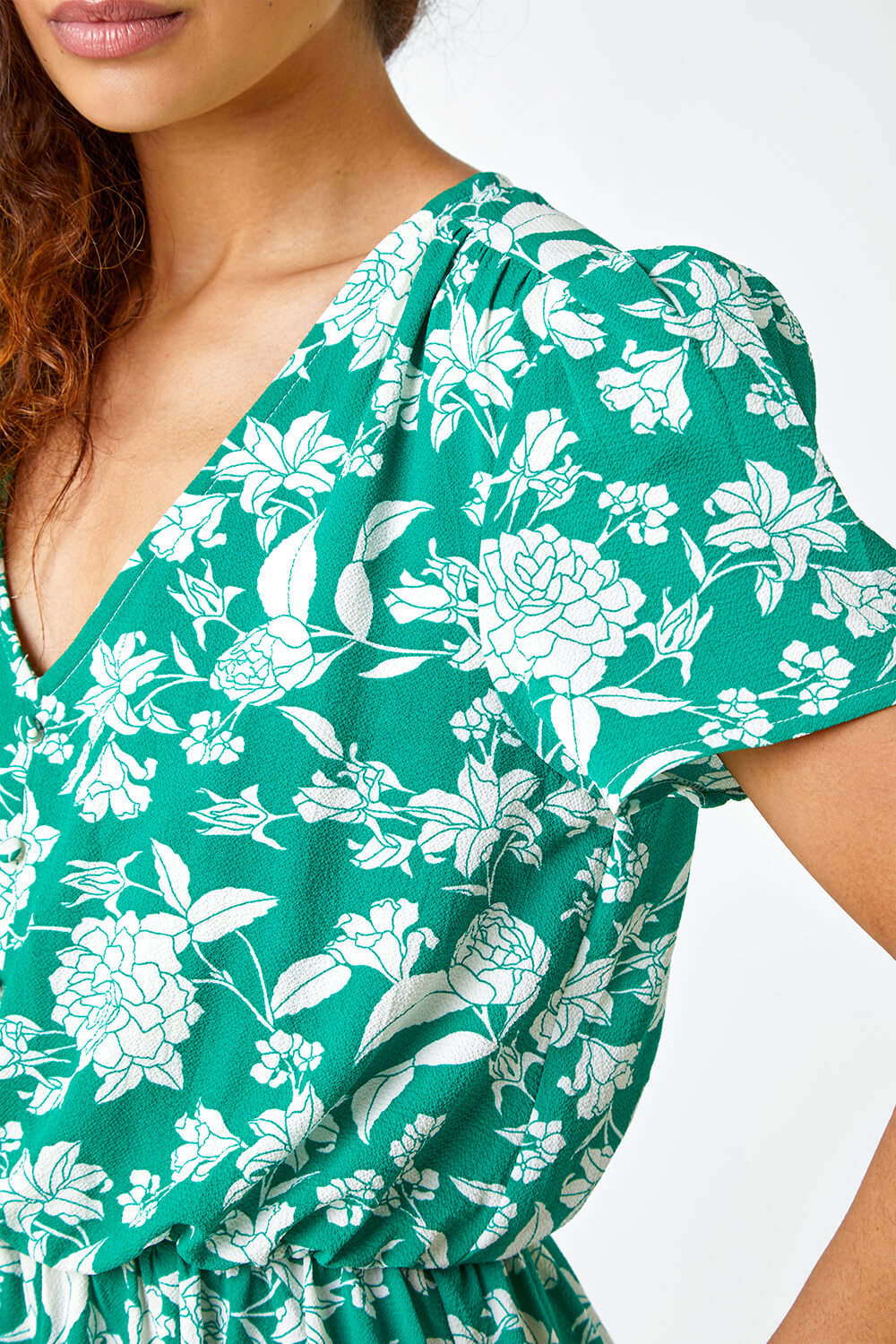 Green Floral Button Through Midi Dress , Image 5 of 5