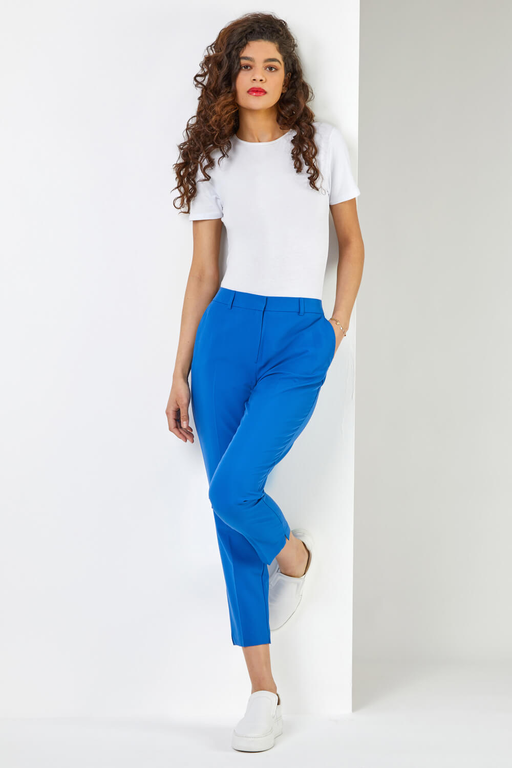 Royal Blue Smart Tapered Stretch Trousers, Image 3 of 5
