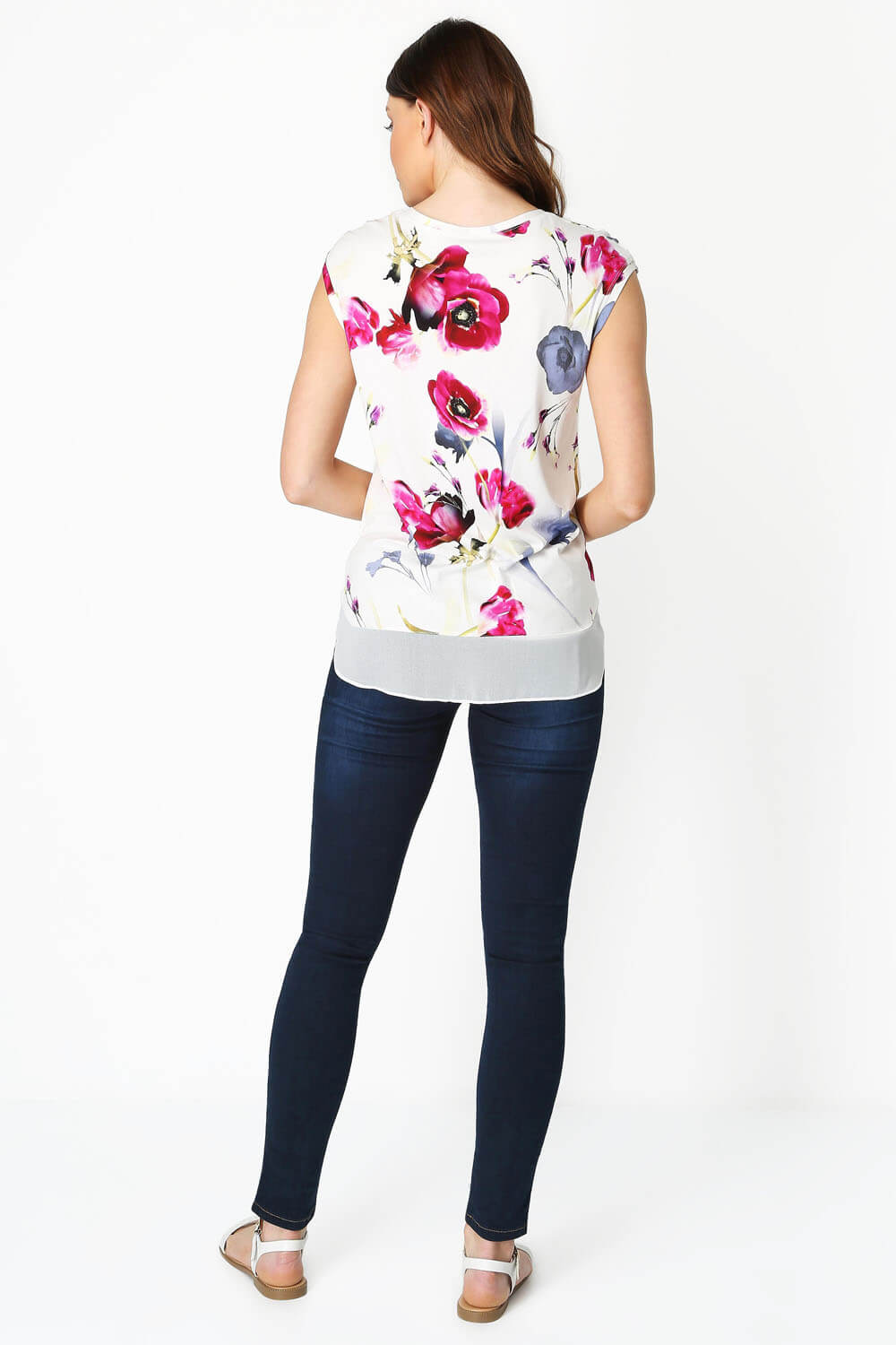 Ivory  Floral Chiffon Hem T-Shirt, Image 3 of 8