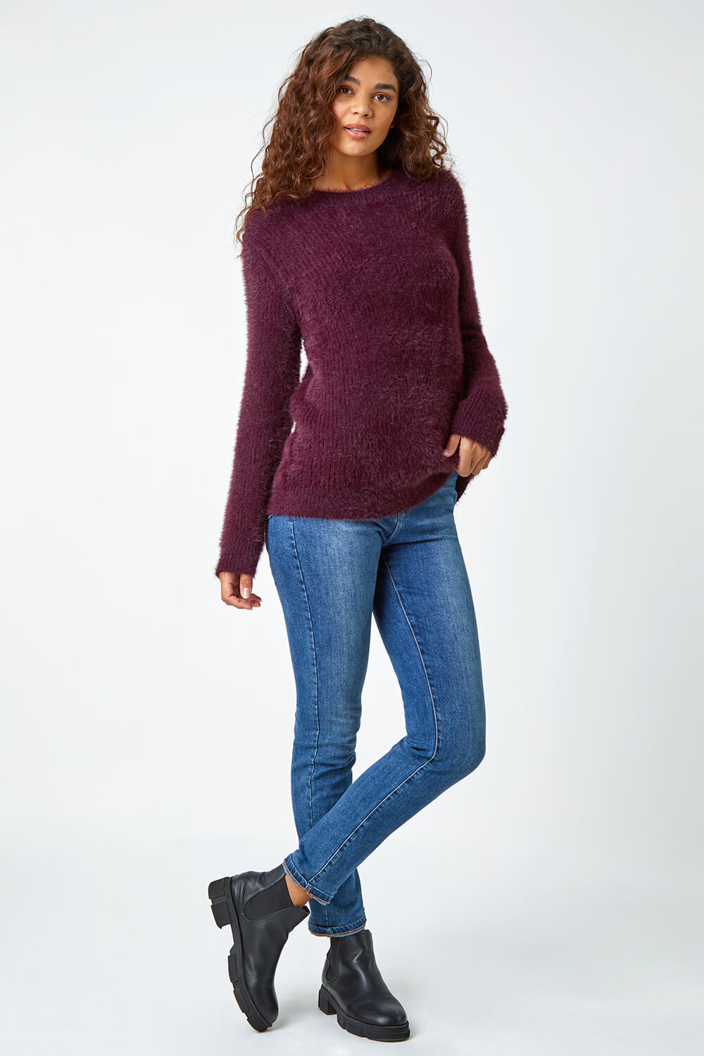 Purple Fluffy Knit Ribbed Jumper, Image 2 of 5