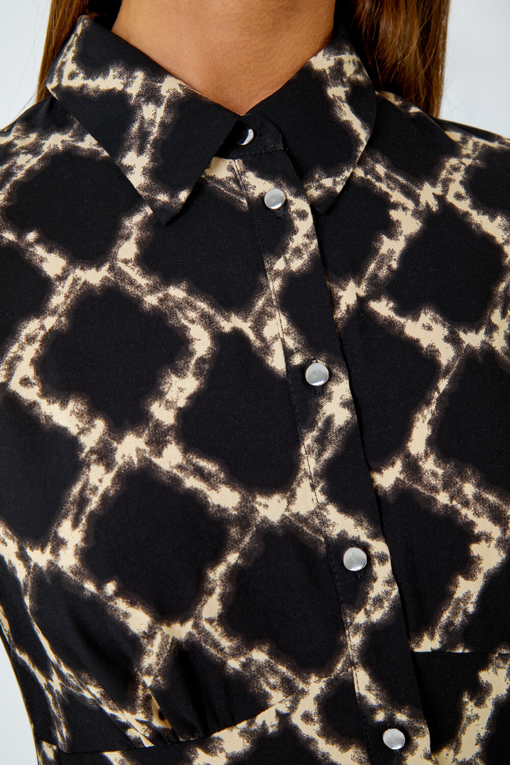 Black Chain Print Midi Shirt Dress, Image 5 of 5