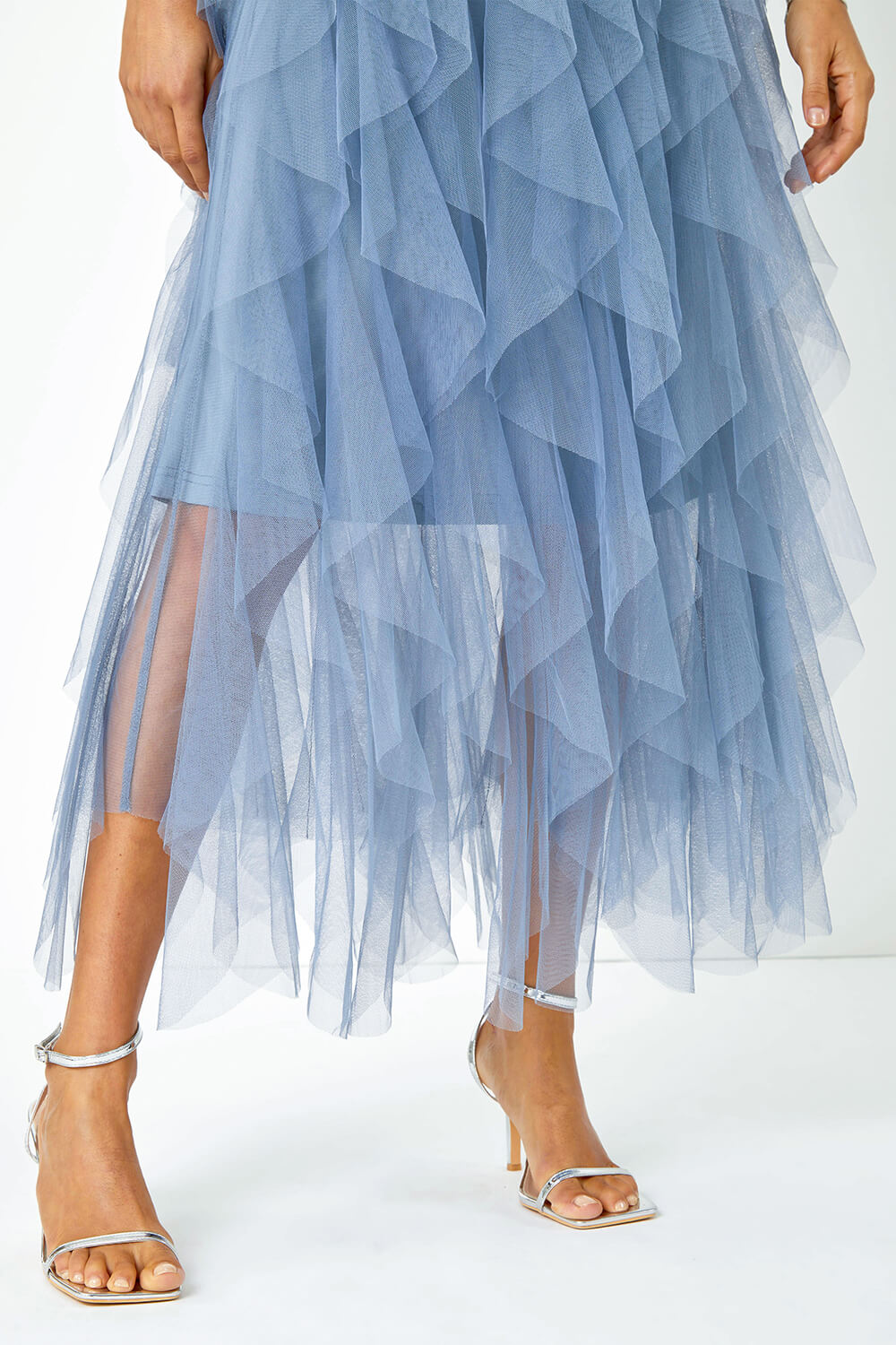 Steel Blue Elasticated Mesh Layered Skirt, Image 5 of 5