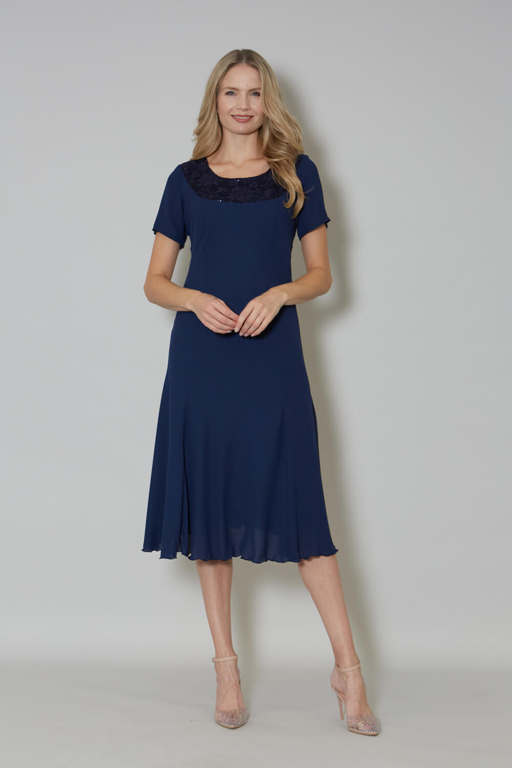 Navy  Julianna Georgette Fit and Flare Dress, Image 3 of 4