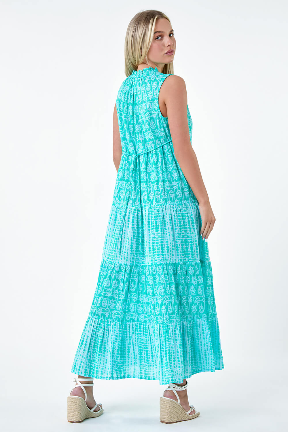 Turquoise Petite Tie Dye Tiered Midi Dress, Image 3 of 5