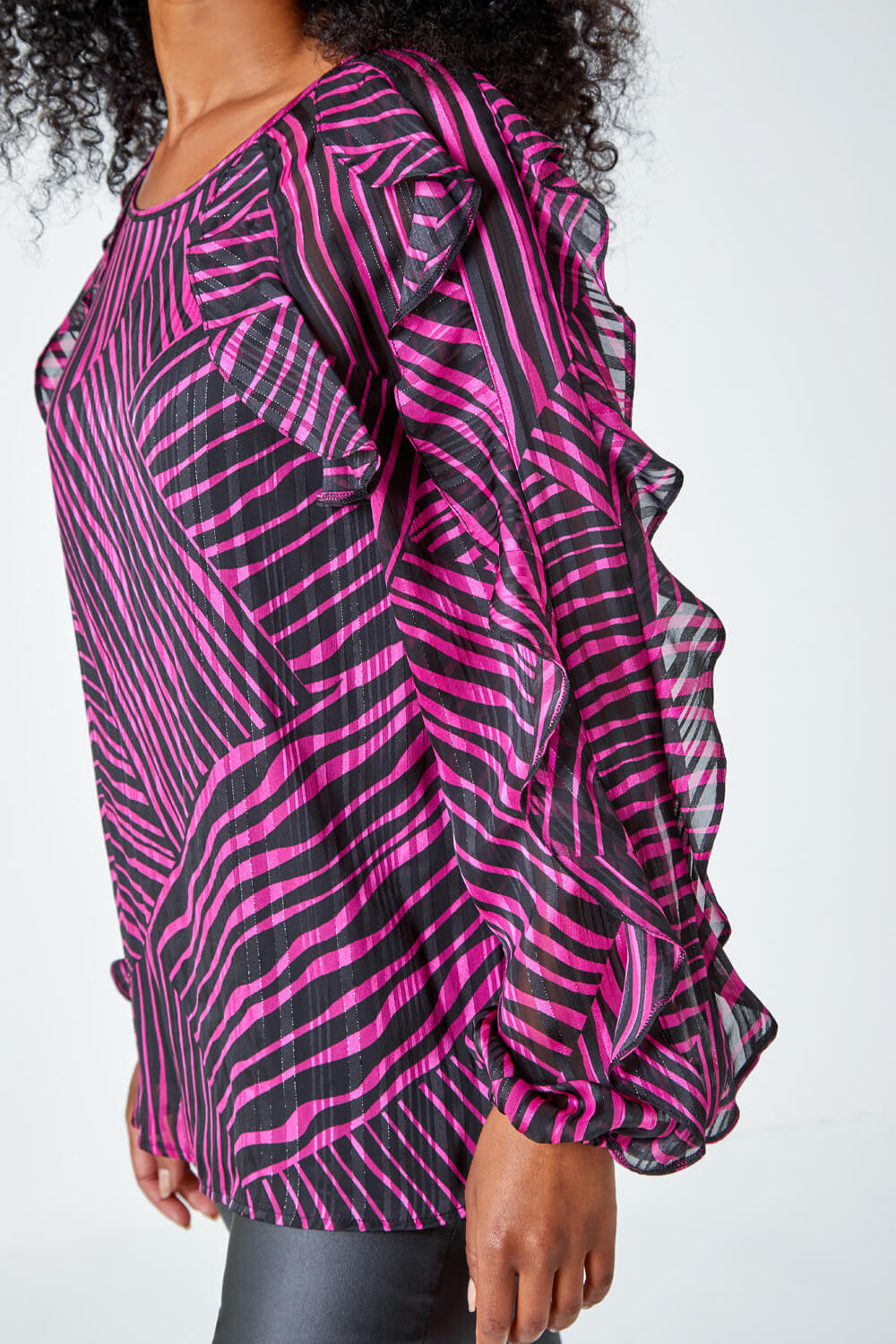 PINK Petite Abstract Print Frill Detail Top, Image 5 of 5