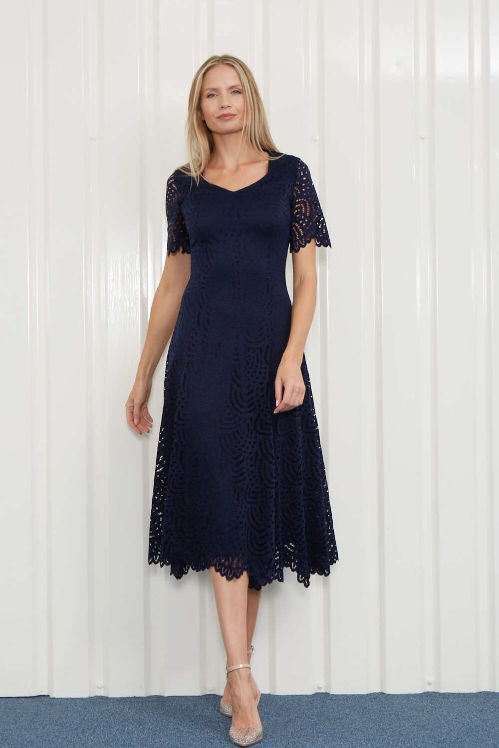 Light Blue Cotton Woven Design A-Line Dress - Saffron Threads