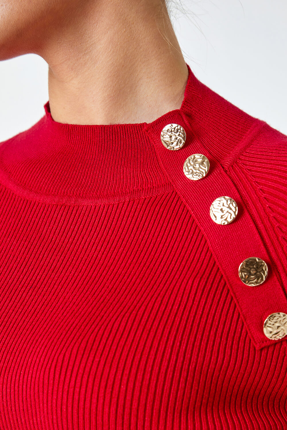Red Button Detail Ribbed Jumper, Image 3 of 5